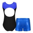 thumbnail image 2 of Lejafay Kids Girls Sleeveless Cutout Back Contrast Color Gymnastics Leotard with Shiny Metallic Royal Blue 4, 2 of 7