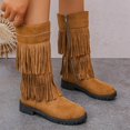 thumbnail image 6 of Willtoo Women's Vintage 2-Layer Fringe Suede Mid-Calf Boots,Round Toe Hidden Height Lifting Hippie Low Flat High Boots Brown, 6 of 6