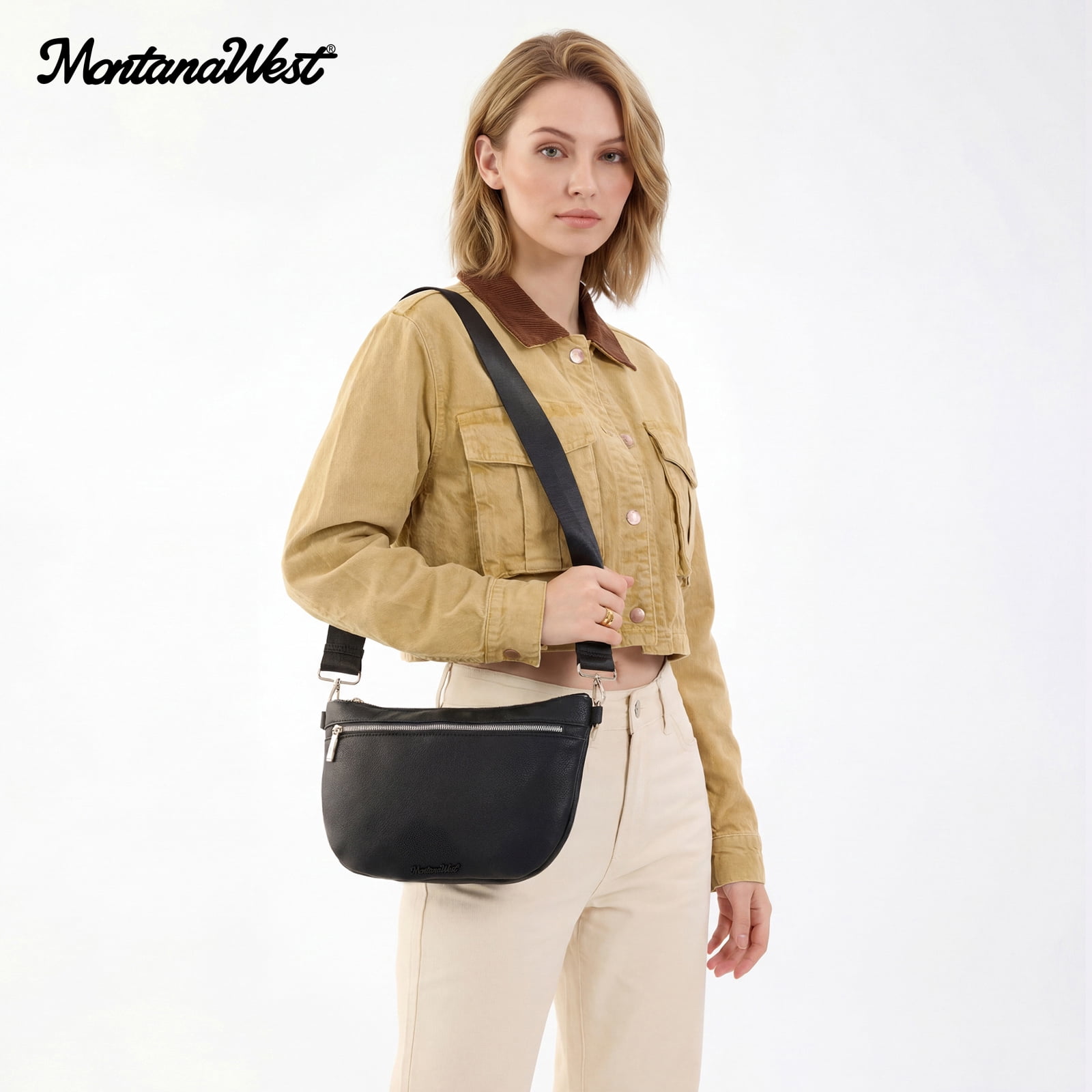 Montana West Crossbody Bag for Women with Dual Zipper Pockets, Black
