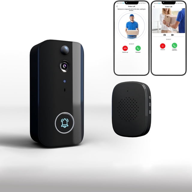 Cámara de timbre inalámbrico con timbre, batería de 4000 mAh, timbre inteligente de visión nocturna, detección de movimiento/captura de visitantes/seguridad del hogar Timbre de vídeo WiFi de 2,4 Ghz,