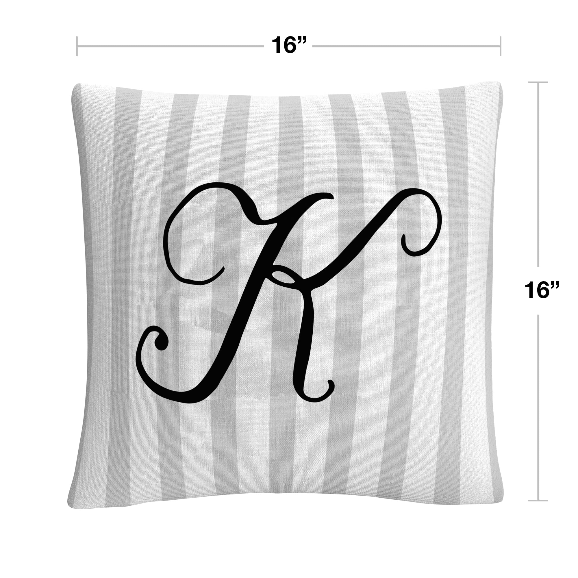 Gray Striped Ornate Letter Script K By Abc 16 X 16 Decorative Throw Pillow