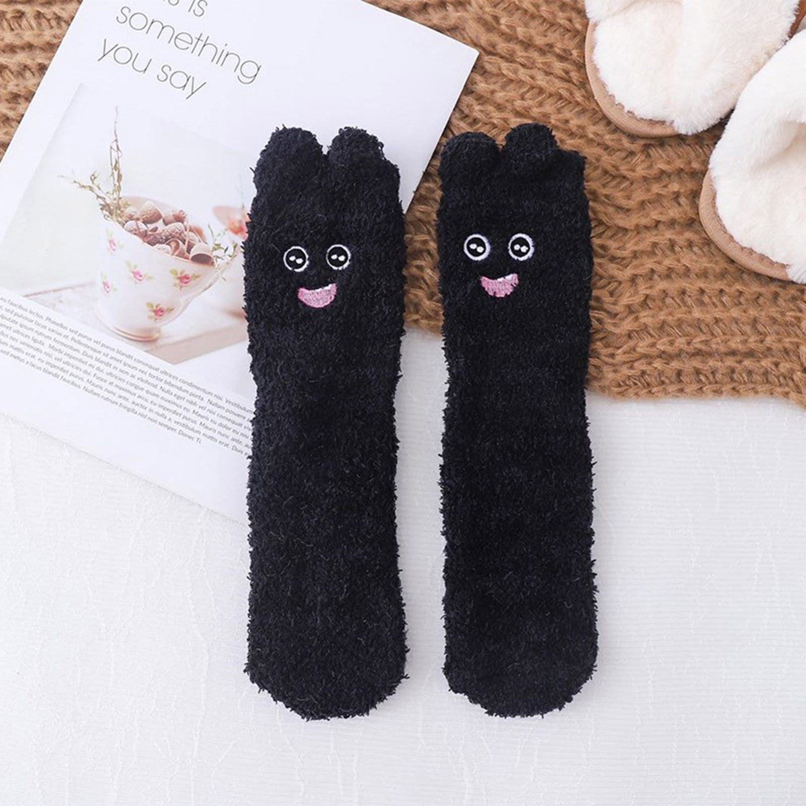 Socks Women Big Eyed Coral Fleece Socks Female Sleeping Home Floor Socks Sports Socks