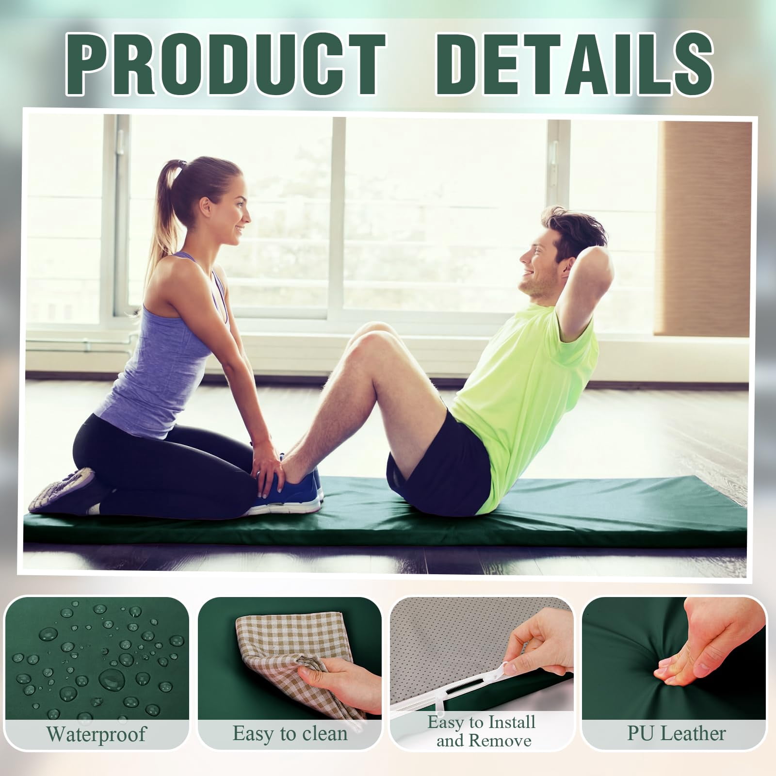Dark Green Foldable Yoga Mat 2 Inch 72"x24" Thick With Carry Strap For Pilates And Stretching