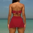 thumbnail image 4 of PWPSG Metal Accent Bandeau Bikini Three Piece Swimsuit with Matching Sheer Skirt Cover Up Red L, 4 of 8