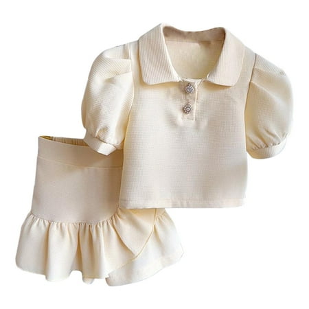 

ZRBYWB Toddler Baby Girl Outfits&Set Bubble Sleeve Top Skirt Summer Outdoor Casual Fashionable Suit Summer Clothes