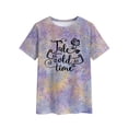 thumbnail image 3 of Xuanfei Women Tale As Old As Time Print Tie Dye Gradient Round Neck Short Sleeve T-Shirt, 3 of 4