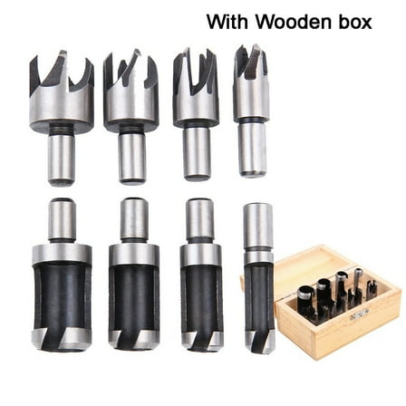 8 Pcs Wood Plug Hole Cutter Set Dowel Maker Tool Shank Drill Bits In Wooden Case Woodworking Tools Accessories