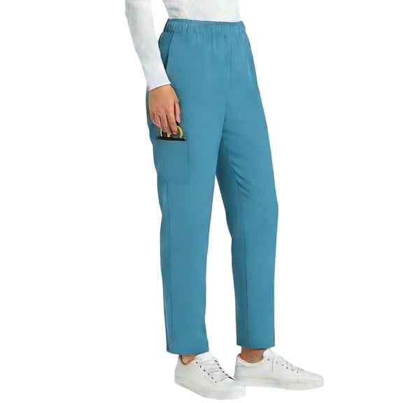 Boyscolos Women's Stretch Scrub Pants Mid Rise Pull On Workwear Cargo Pocket Full Elastic Waist Medical Uniform Comfortable