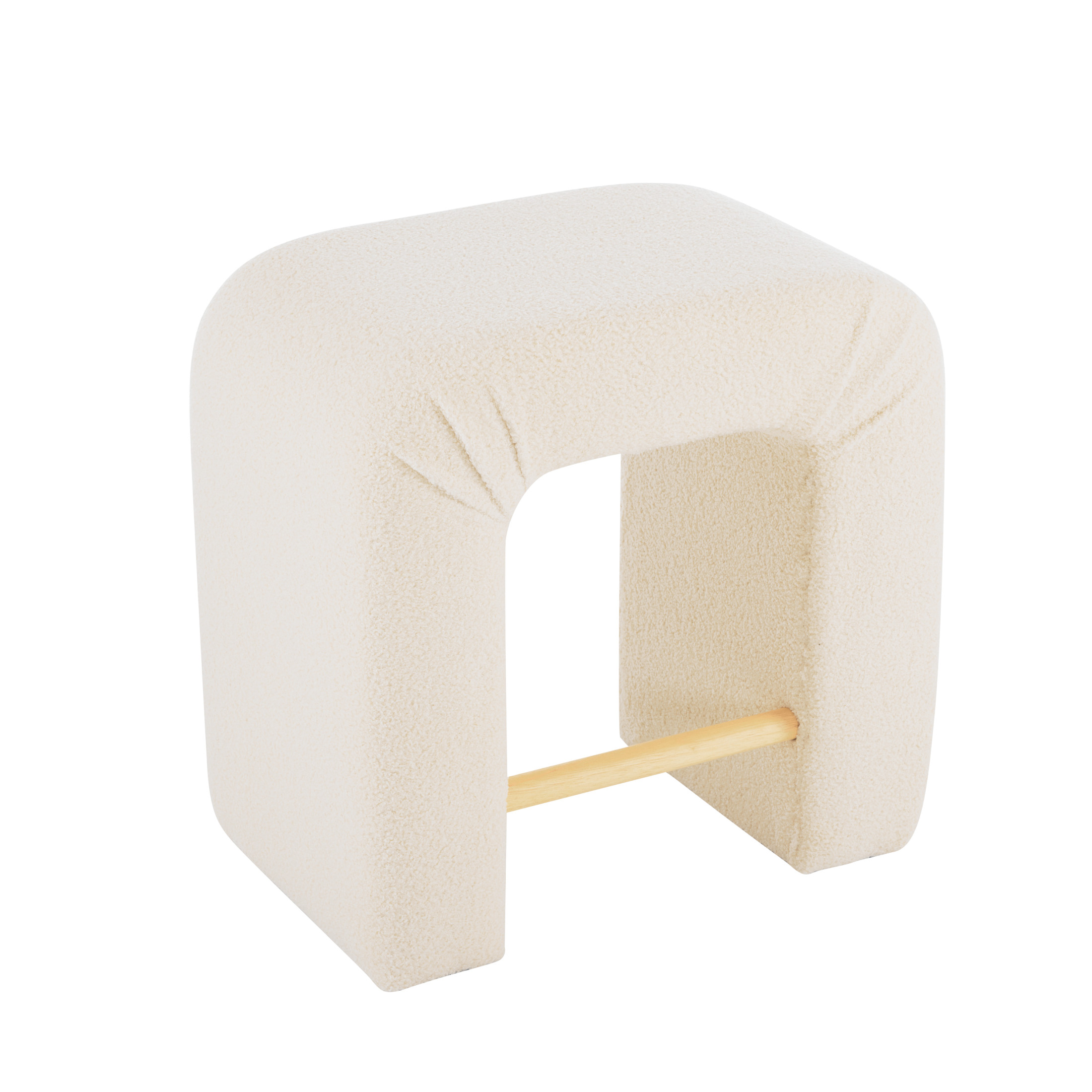 Upholstered Boucle Stools with Footrest, Wood Frame, Beige