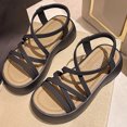 thumbnail image 4 of Womens Slip On Flip Flops Ring Toe Strappy Summer Gladiator Flat Sandals Thick Bottom Sandals Women Outer Wear Roman Style Sandals Women's Shoes Flat Sandals Black, 4 of 7