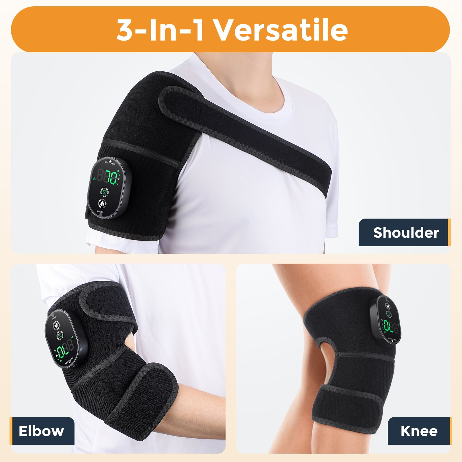Knee Heating Pad,Knee Brace with Heating, - 6-Temperature Levels, 4 Timer Settings, 3000mAh Rechargeable Battery, Fits Knees/Shoulders/Elbows, Extra Extension Straps