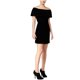 thumbnail image 1 of Kensie Vestido de terciopelo con volantes y hombros descubiertos para mujer, negro, pequeño Kensie Fuera del hombro, 1 of 2