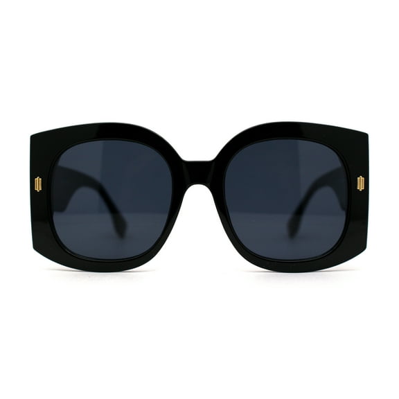 Womens Thick Temple Plastic Square Mod Butterfly Sunglasses All Black