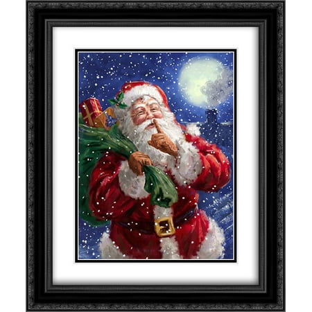 104 Matt - Santa on Blue with moon (Corti 104) 2x Matted 20x24 Black Ornate Framed Art Print by Corti, Marcello