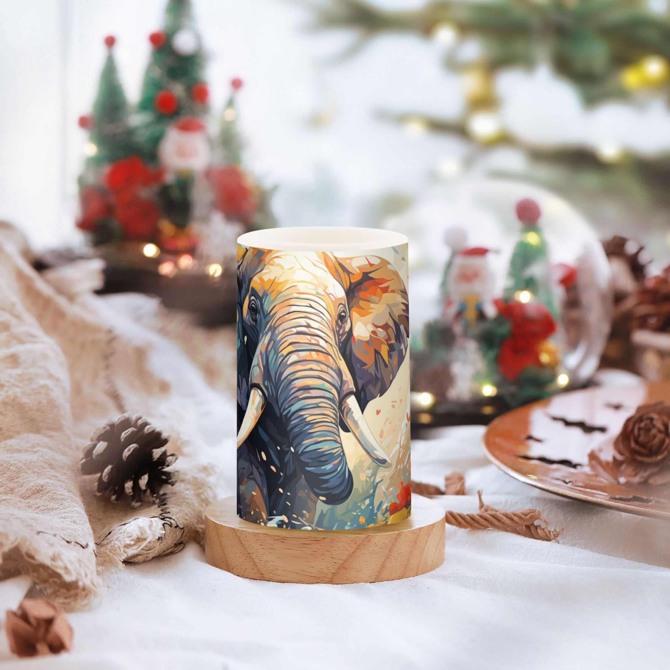 Elephant Trees Clouds Flameless Candles&nbsp;LED Lights Battery Operated Candles with Remote and Timers Flicker Lights Votive Set of 2