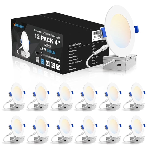 VOLISUN Lampes de Casserole de 4 Pouces, Lampe Encastrée Mince à DEL 5CCT, 2700K-5000K Sélectionnable, 9,5 W Eqv 80 W, Lampes de Casserole à DEL à Intensité Réglable 810 Lm, Plafonnier Homologué IC(