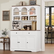 Hiphuta 71in Modern Kitchen Pantry Storage Cabinet, Freestanding Kitchen Hutch Cabinet with Adjustable Shelves & Microwave Stand, Coffee Hutch for Dining Room, White