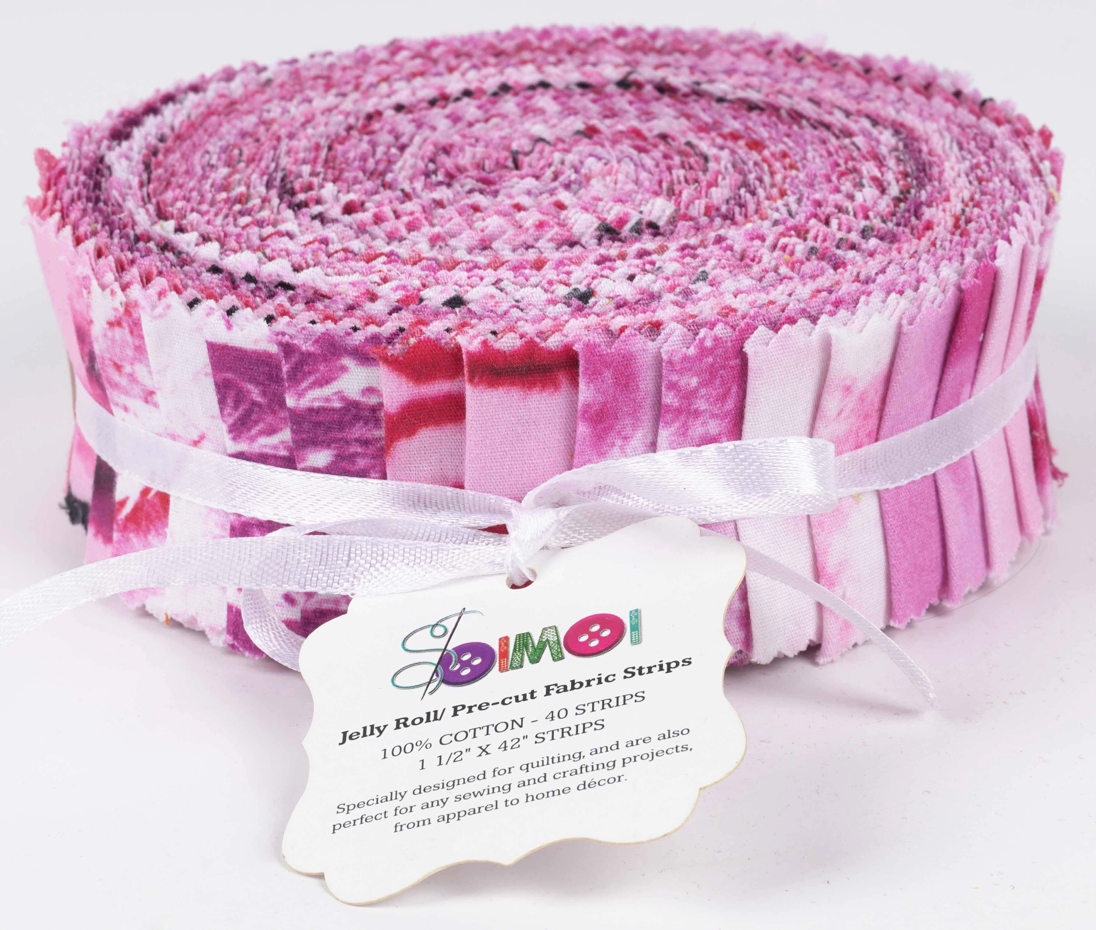 Soimoi 40Pcs Tie Dye Print Precut Fabrics Strips Roll Up 1.5x42inches Cotton Jelly Rolls For Quilting - Purple