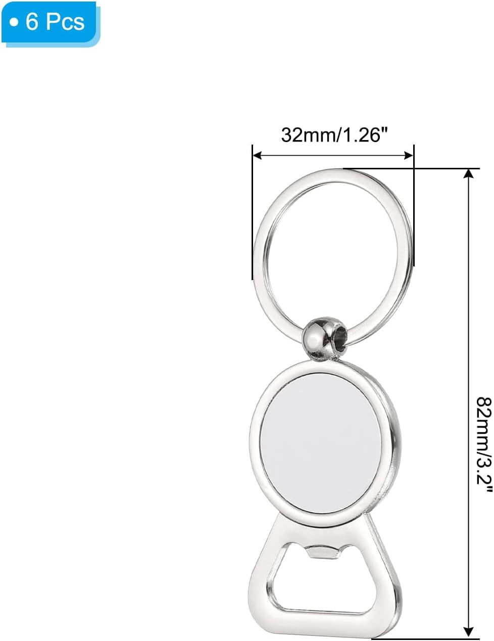 MKEUDQ-Sublimation Blanks Keychains, 6 Pcs Metal Circular Bottle Opener Blank Key Rings Heat Transfer Keychains for DIY Crafts Photo Nameplate Friends Families, Silver Tone, Style 1