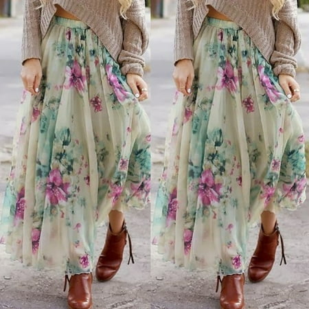 Gypsy Maxi - BOHO Womens Floral Jersey Gypsy Long Maxi Full Skirt Summer Beach Sun Dress