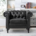 thumbnail image 2 of Classic Faux Leather Sofa, Upholstered Tufted Single Couch Armchair with Removable Cushion Rubber Wood Legs for Living Room Bedroom Apartment, 2 of 17
