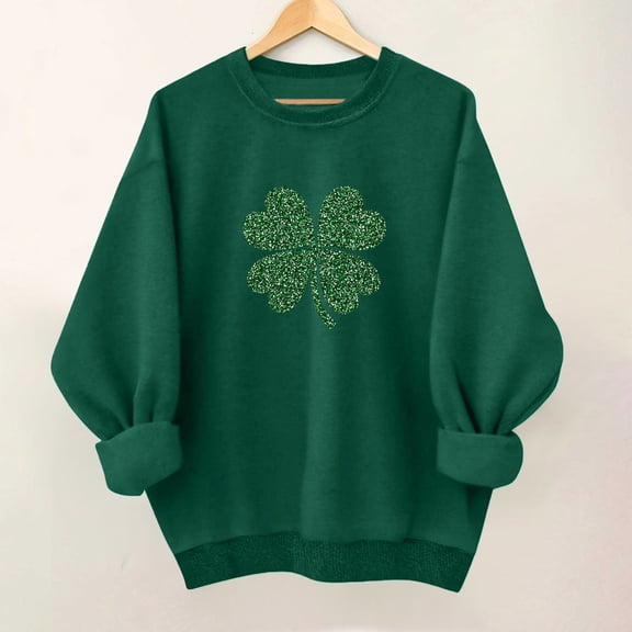 Uootdi Oversized St Patricks Day Sweatshirts for Women Irish Saint Pattys Shamrock Crewneck Long Sleeve Shirts Holiday Trendy Pullover Tops Gift
