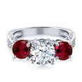 thumbnail image 3 of Gem Stone King 2.60 Ct Round White Topaz Red Created Ruby 925 Sterling Silver 3-Stone Ring, 3 of 5
