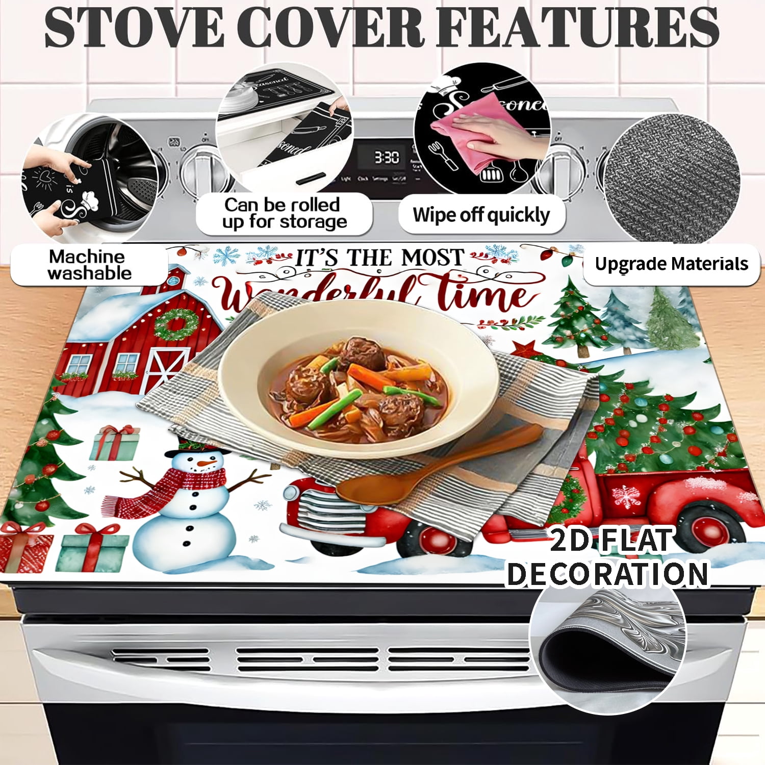 Stove Top Cover for Electric Stove 28 "x 20 ", Christmas Snowman Heat Resistant Glass Top Stove Cover Protector, Glass Cooktop Covers, Kitchen Flat Electric Stove Top Covers 1pc