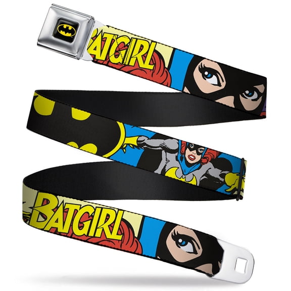 DC Comics Belt, Seatbelt Buckle Belt, Batgirl In Action Face Close Up, Youth 22 to 32 Inches