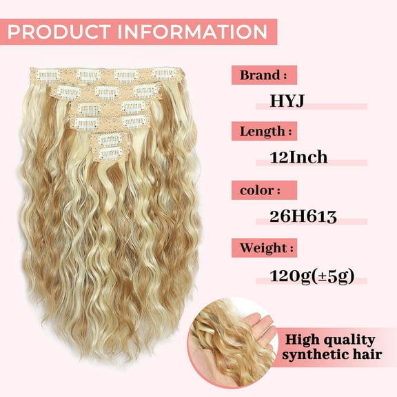 WEIF-Golden Blonde with Highlights Curly Clip In Hair Extensions, 12" Short Curly Hair, 6PCS, Invisible Lace Weft, Natural Hairpieces for Women