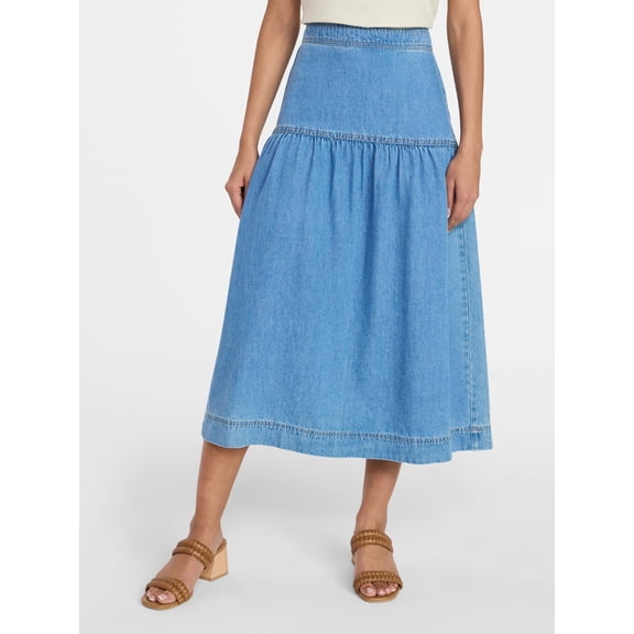 Time and Tru Women's Drapey Denim Midi Skirt, Sizes 0-20