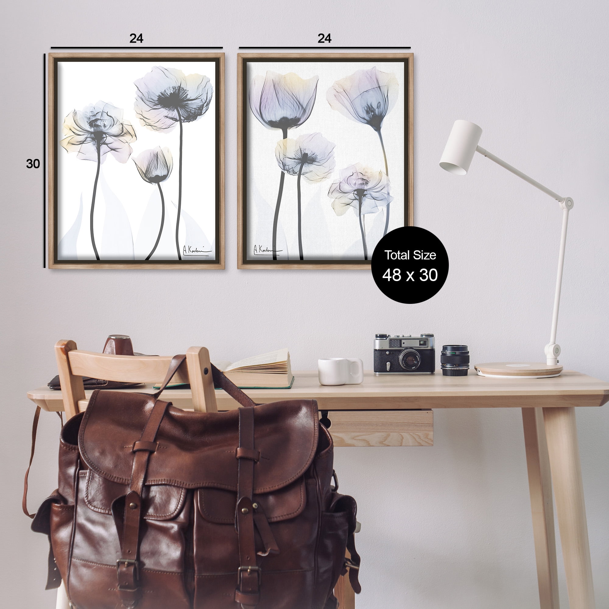 Stupell Industries Modern X-Ray Blooms Botanical & Floral Photography Brown Floater Framed Canvas Art Print Wall Art, 25 x 31, Set of 2