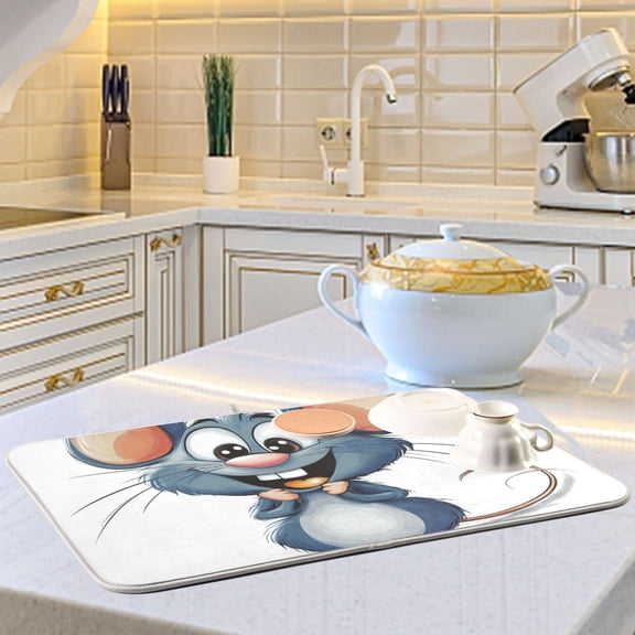 Cartoon Style Cute Mouse Dish Drying Mats for Kitchen Counter Absorbent Microfiber Coffee Pad
