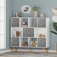 thumbnail image 2 of 3-Tire Child 11 Cube Storage Cube Bookcase, Open Shelves Cabinet  with 5 Collapsible Non-Woven Drawers and Wood Frame, Modern Freestanding Storage Organizer for Corridors, Bedroom, Study Rooms, 2 of 6
