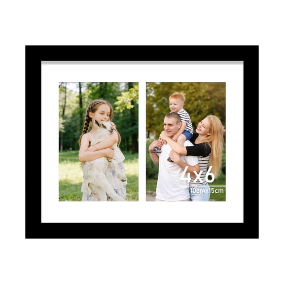 Postrame-4x6 Picture Frame-Black 2 Photo Collage Frame for Wall or Tabletop