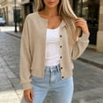 thumbnail image 4 of Women's Waffle Knit Cardigan Soft Crew Neck Button Down Long Sleeve Tops Loose Cropped Layering Sweater Coat Fall Winter Casual Outerwear Beige, 4 of 7