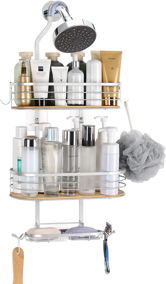 3Tier Bathroom Hanging Shower Caddy Over Shower Head Storage Shelf