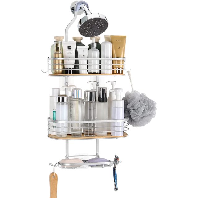 3Tier Bathroom Hanging Shower Caddy Over Shower Head Storage Shelf