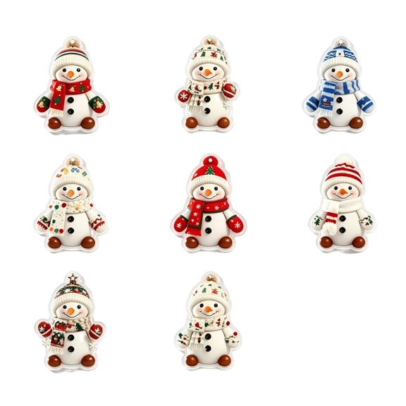 16 Pack Set Wooden Snowman Christmas Ornament Knit Scarf Hat Designs Hanging Pendant Xmas Tree Home Party Decor