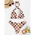 thumbnail image 4 of Bikini ZAFUL Triangle, traje de baño halter de 2 piezas, a cuadros café, 4 of 6