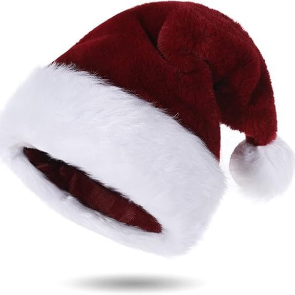 Plush Fluffy Christmas Santa Hat for Adults Thickened Soft Velvet Unisex Xmas Hat for New Year Holiday Party Wear,One Size,Red