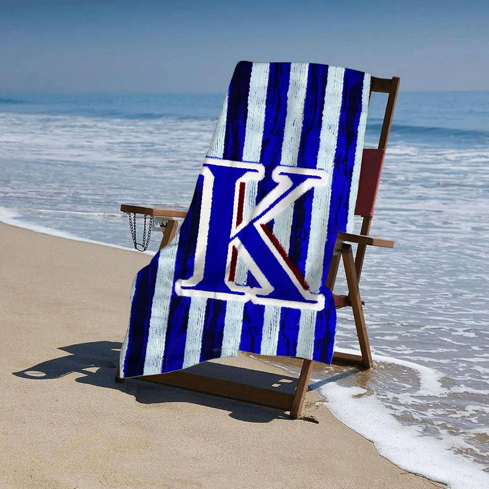 PHYHOO Lightweight Microfiber Beach Towel med Letter Beach Towels Sand Free Quick Dry Gift for Women Men (Blue Stripes K) 30x60in