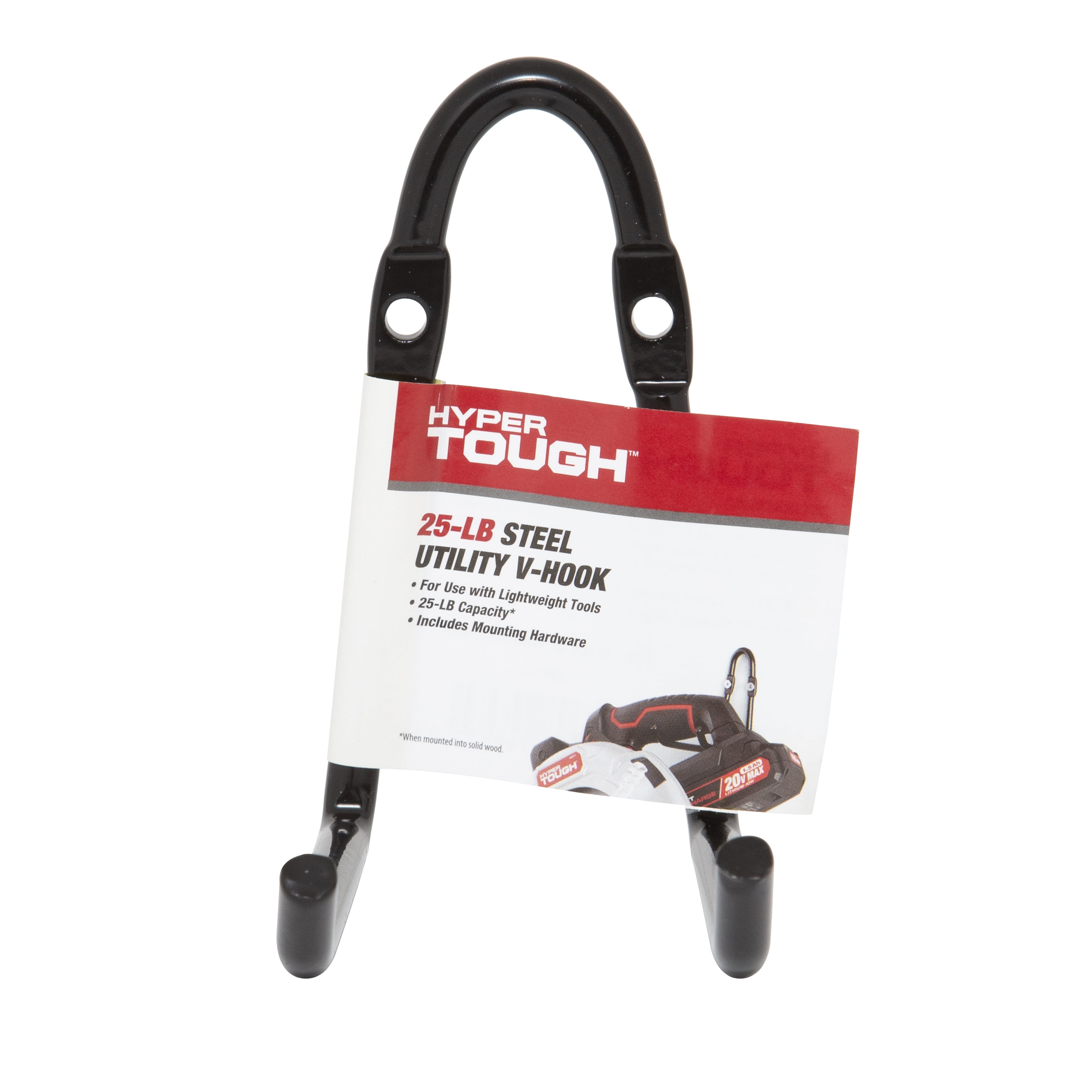 Hyper Tough Mounted Steel Utility V-Hook Hanger - Black Powder Coat Finish - 1 Each