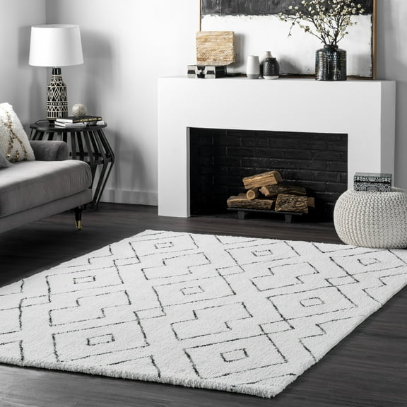 nuLOOm Beaulah Modern Trellis Shag Area Rug, 3' x 5', Beaulah White
