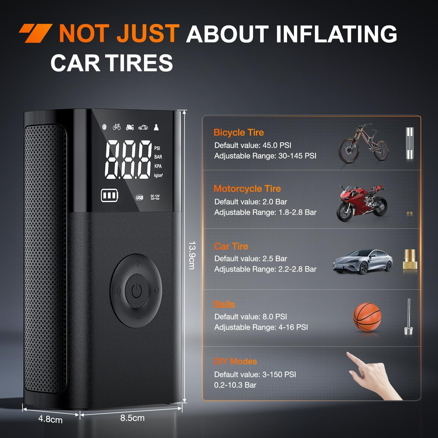 Nilight Tire Inflator Portable Air Compressor Battery Rechargeable 12V DC 150PSI Cordless Auto Shutoff w/Digital Pressure Gauge 2X Faster Inflation Pump for Car ATV UTV Bike