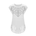 thumbnail image 4 of Shirts for Women under $10 Short Sleeved Round Neck Tassels Casual Solid Color Top White S, 4 of 6