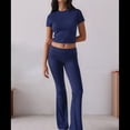 thumbnail image 4 of Pantalón de Traje de Corta Entallado de Color Liso Azul Marino XXL, 4 of 10