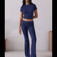 thumbnail image 4 of Pantalón de Traje de Corta Ajustado de Color Liso Azul Marino Talla S, 4 of 10