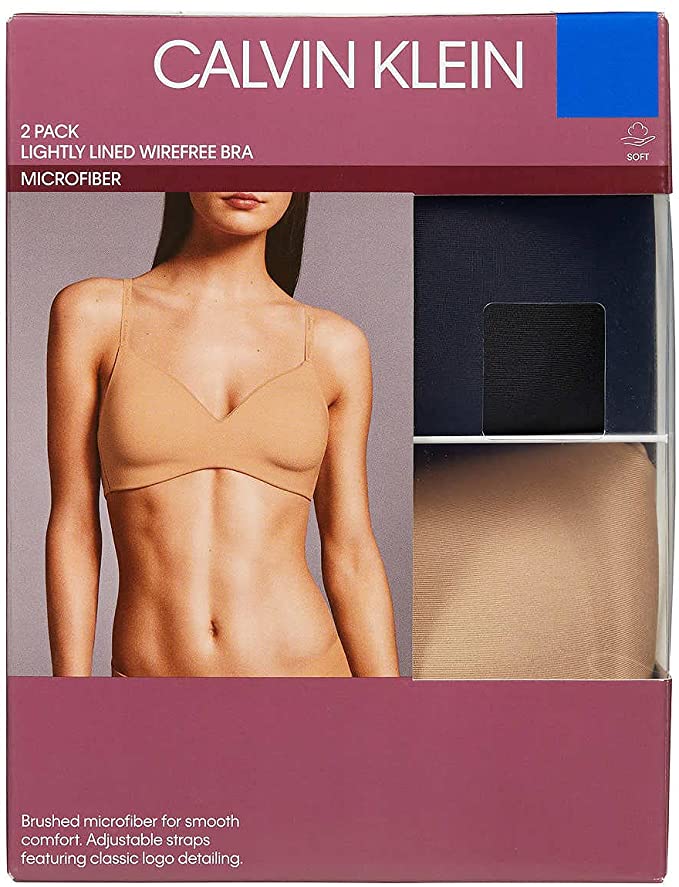Calvin Klein Microfiber Bra Set Lightly Lined Wirefree 2pk Black Nude Xl