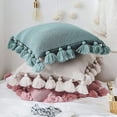 thumbnail image 3 of Nvzi Knitted Pillow Covers with Pompoms Tassels Boho Farmhouse Striped Cable Knit Throw Pillow Cases Decorative Pillow Cushion Cover for Home Sofa Couch Bed 18 x 18 inches Mint Green, 3 of 5